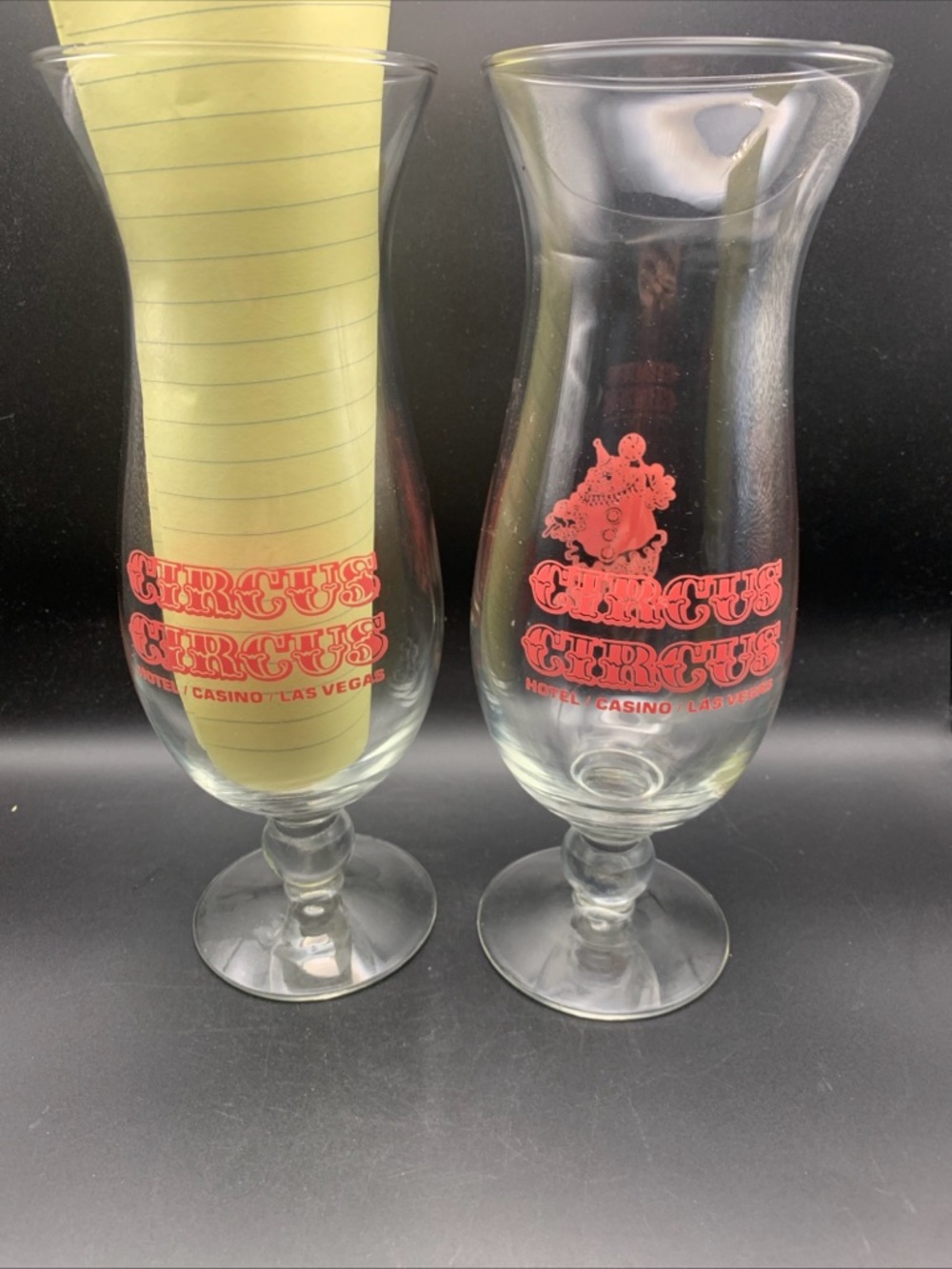 Vintage Circus Circus Hotel Casino Las Vegas Hurricane Glass Lot of 2 Unique